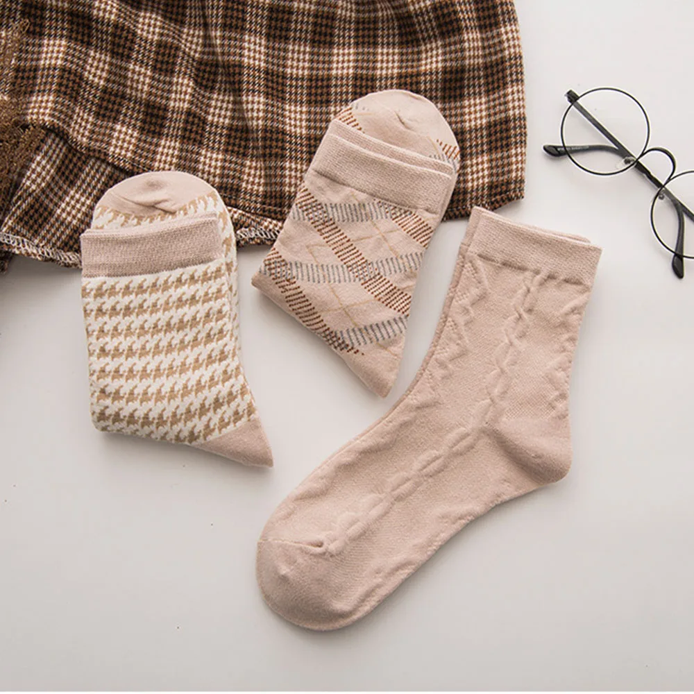 Kawaii жени мека мода творчески памучни чорапи раирани жени трикотаж Houndstooth чорапи