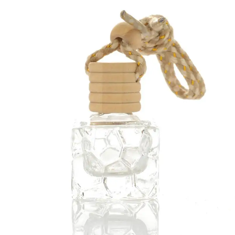 10ml Автомобилни висящи парфюмни бутилки Аксесоари за висулка за кола Празен квадратен стъклен козметичен контейнер за опаковане на парфюми LX6661