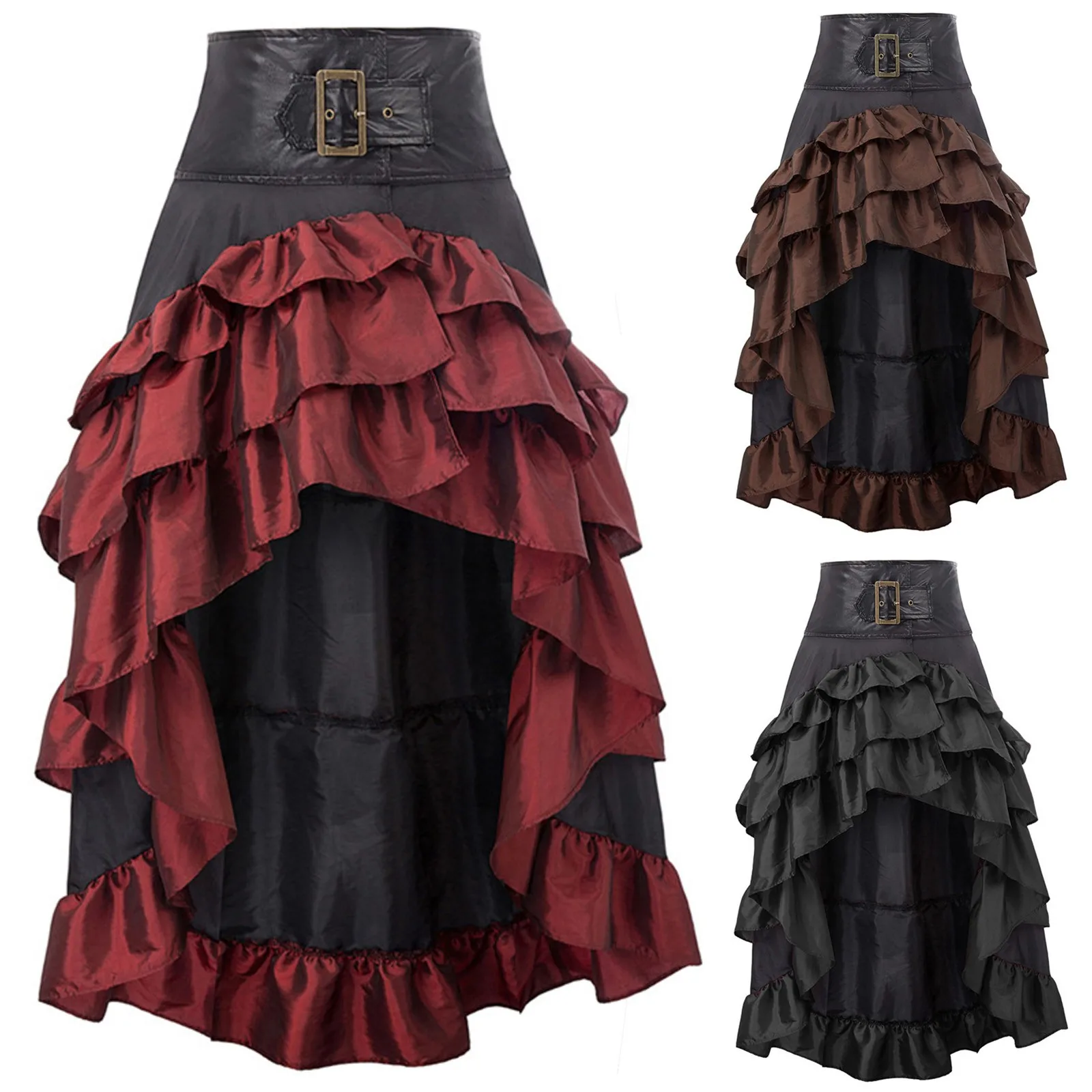  готически тъмен реколта стил висока талия кратко предната част обратно дълго нередовни къдри край снаждане пола Kawaii поли за жени юбка