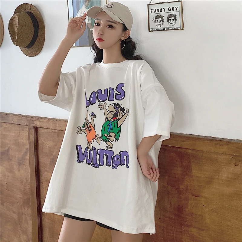 2020 Случайни хлабави Ins Ретро мързелива тениска Дамски тениски Върхове Японски Kawaii Ulzzang женски корейски Harajuku дрехи за жени