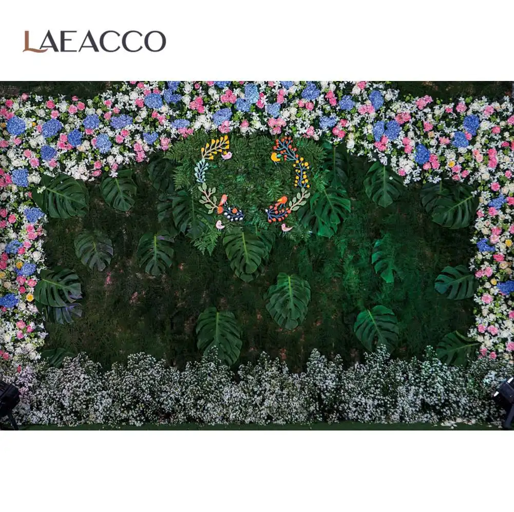 Laeacco Цветя Сватбена фото стена Зелени палми дърво любов сцена портрет фотографски фон снимка фон за фото студио