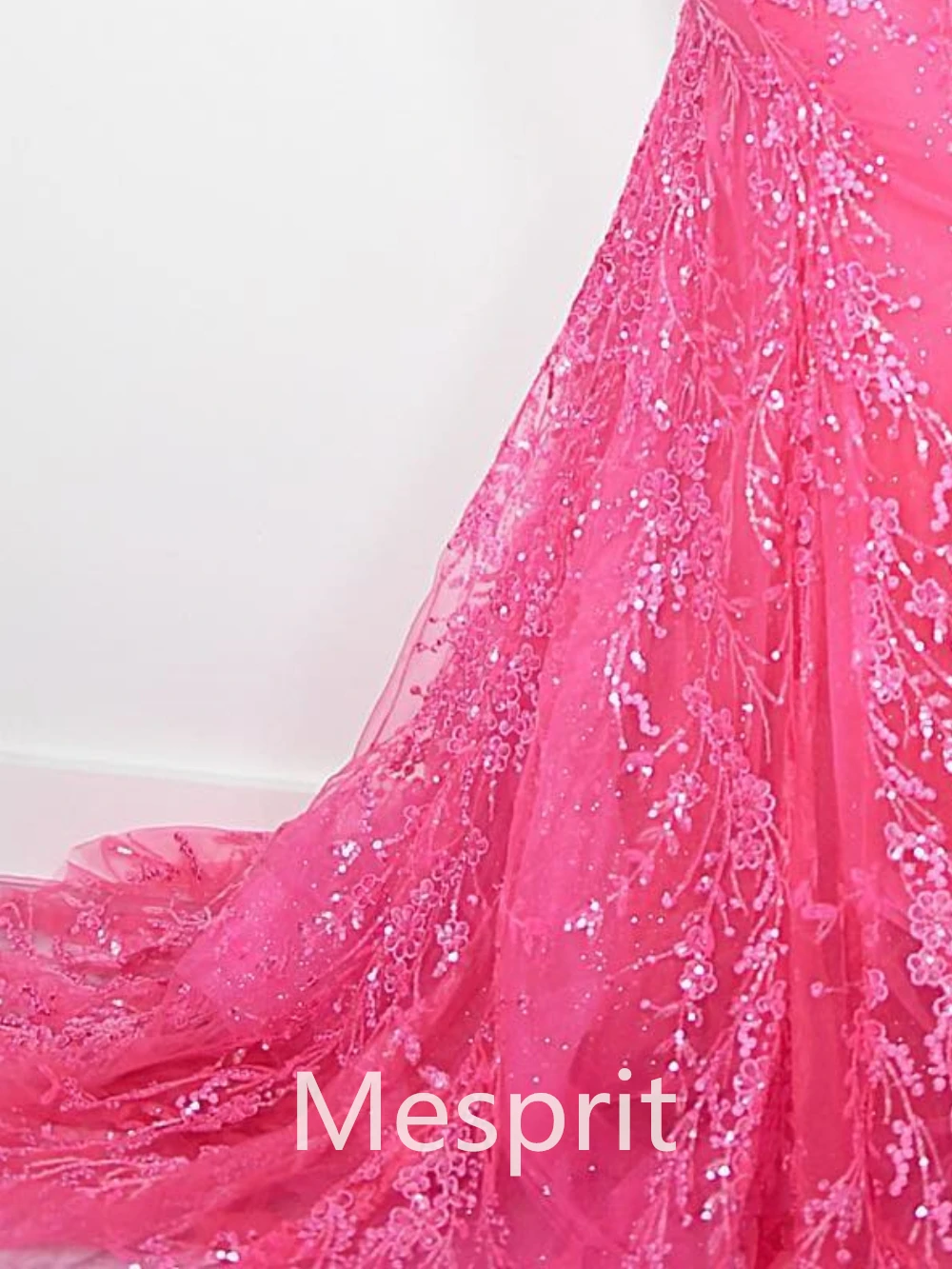 Mesprit прости вечерни рокли на русалка с рамо Paillette Organza Дължина на пода по поръчка
