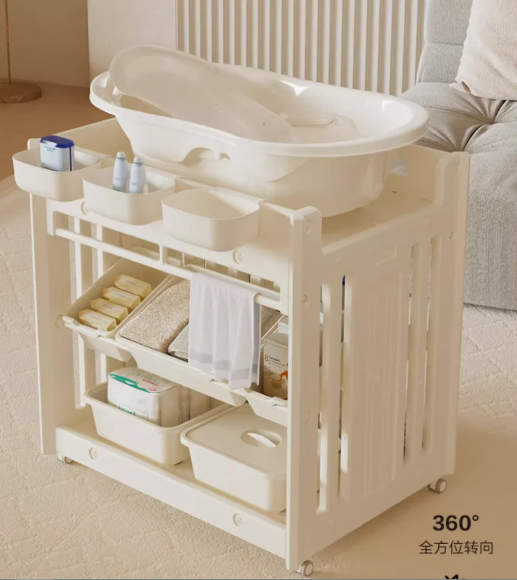 Бебешка маса за грижи Бебешка стойка за баня Многофункционална кутия за съхранение мобилно детско креватче