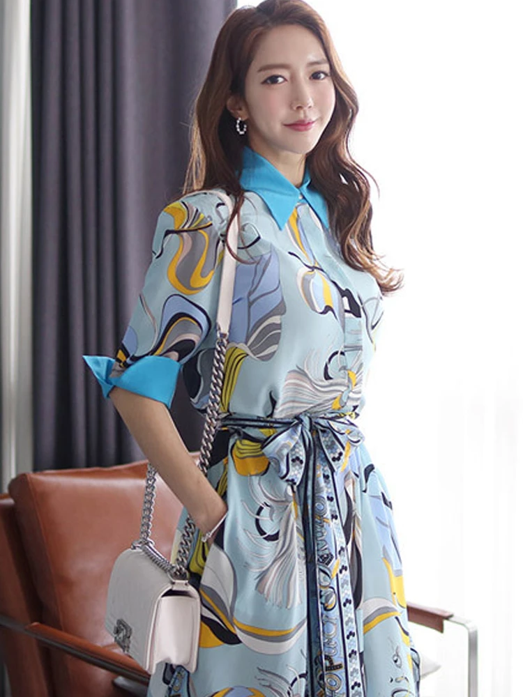 Дамски празнични рокли 2023 Есен корейски случайни печат превръзка дантела нагоре неправилна дълга рокля жена улица ваканция вестидос дама