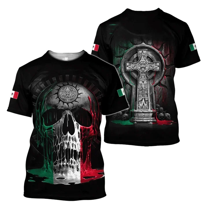 Мексикански скелет графичен мъжки тениска 3D отпечатани удобни дишаща плюс размер хлабав риза улица мода отгоре