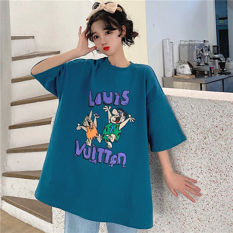 2020 Случайни хлабави Ins Ретро мързелива тениска Дамски тениски Върхове Японски Kawaii Ulzzang женски корейски Harajuku дрехи за жени
