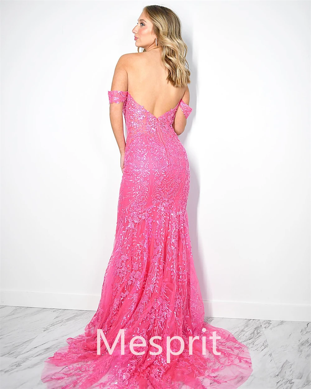Mesprit прости вечерни рокли на русалка с рамо Paillette Organza Дължина на пода по поръчка