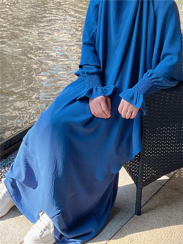Рамадан Ейд с качулка Abaya Дълга химарска хиджаб рокля Jilbab 2 части комплект креп мюсюлманско молитвено облекло за жени ислямски никаб бурка
