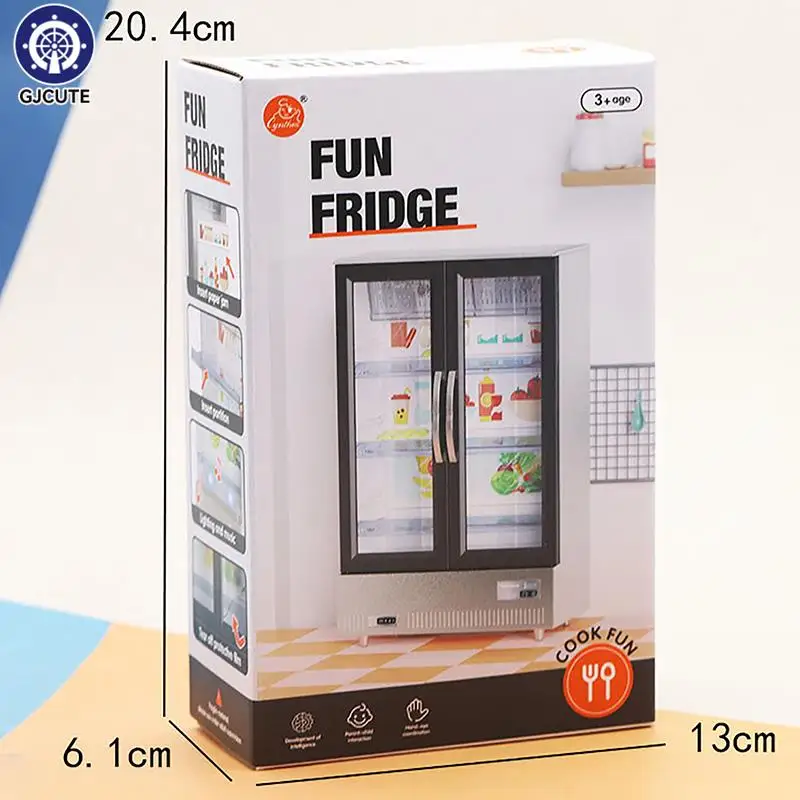 1Pcs Dollhouse мебели хладилник фризер модел мини супермаркет двойна врата хладилник кукла игра къща кухня сцена орнамент