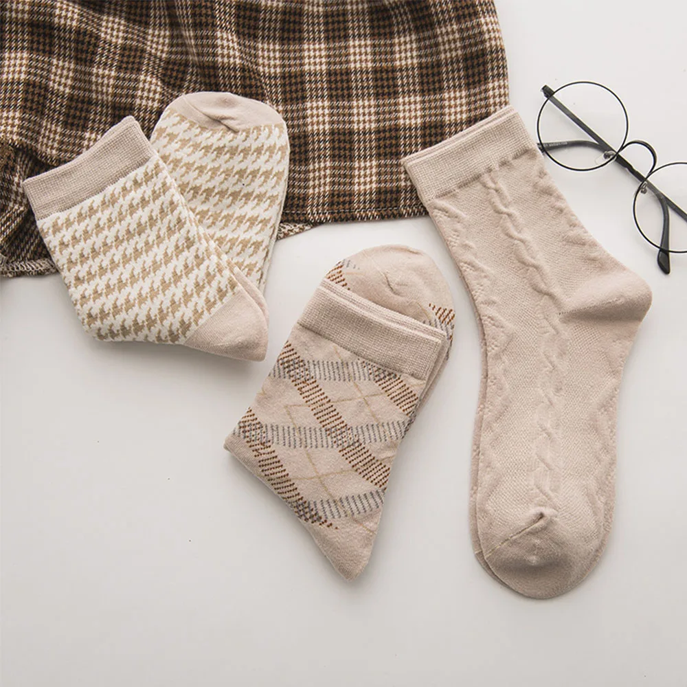 Kawaii жени мека мода творчески памучни чорапи раирани жени трикотаж Houndstooth чорапи