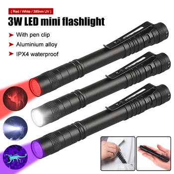 Горещи продажба писалка клип светлина мини преносим джоб LED фенерче 1 режим зъболекар факел 395NM UV домашен любимец урина петна детектор скорпион