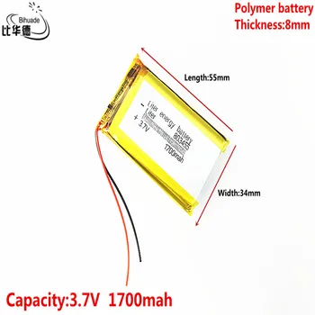  литър енергийна батерия 3.7V, 1700mAH, 803455 Полимерна литиево-йонна / литиево-йонна батерия за TOY, POWER BANK, GPS, mp3, mp4, мобилен телефон, високоговорител