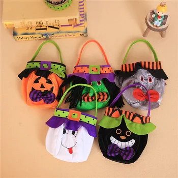 Хелоуин бонбони чанти Кошница за съхранение на закуски за деца, трик или лечение Goody чанти, нетъкан тиква кофа чанти с дръжки