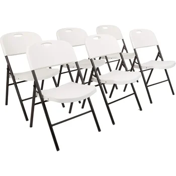 Основи Сгъваем пластмасов стол с капацитет 350 паунда - 6-пакет, бял