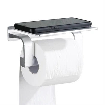 Стенен монтаж Държач за тоалетна хартия Алуминиев държач за хартия за тъкани Дозатор за тоалетна ролка с рафт за съхранение на телефон за баня