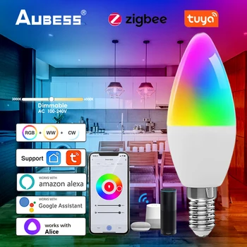 WiFi / Zigbee E14 Tuya Smart LED Light 5W RGB + C + W Tuya Smart Life App Control Димируеми крушки работи с Alexa Google Home Alice