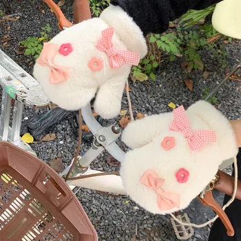 японски розов лък плюшени ръкавици Дамски зимни ветроупорни замръзващи сгъстени студентски топли ръкавици за езда