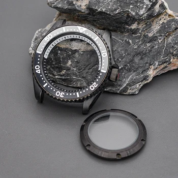 черен SKX007 мъжки часовник случай Fit Seiko NH36 автоматично движение 316L неръждаема стомана сапфир стъкло 200M водоустойчив случай