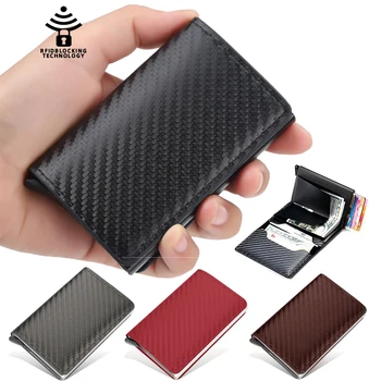 Притежател на кредитна карта Мъжки портфейл RFID блокиране защитена алуминиева кутия PU кожени портфейли с пари клип дизайнер картодържател
