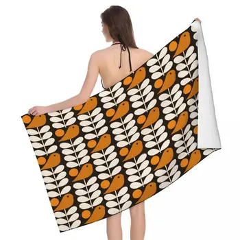 Multistem Birds Black White Orange Beach Towel Персонализирана Orla Kiely Scandi Супер меки микрофибърни кърпи за баня