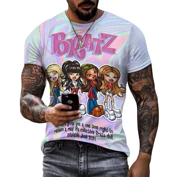 3d печат аниме Bratz графични тениски мъже къс ръкав O врата извънгабаритни улично облекло Tee върховете мъжки Y2k облекло Camisas De Hombre