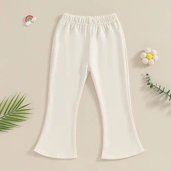 Kid Girl Flare Pants Toddler Bell Bottom Pants Elastic Waist Solid Color Cotton Pants Casual Trousers