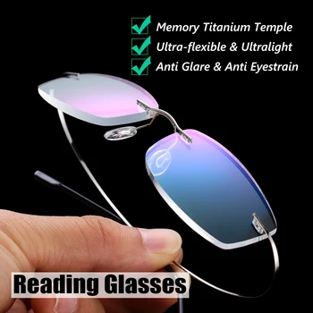 Очила за четене без рамки Мъже Жени Модна памет Титан Магнитни ясни очила Гъвкави ултралеки пресбиопични очила