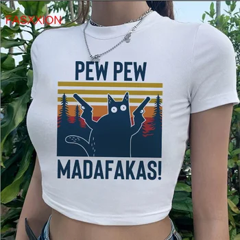 Pew Pew Madafakas тениска жени ulzzang случайни гръндж японски y2k дрехи crop top harajuku