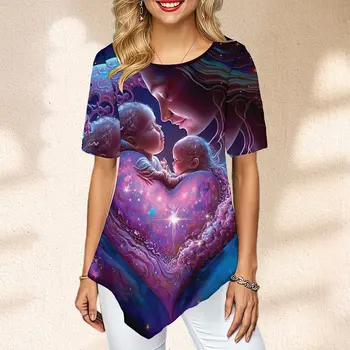 Дамска мода с къс ръкав Tee A Mother Heart Print Gothic Clothes Woman Graphic Tops