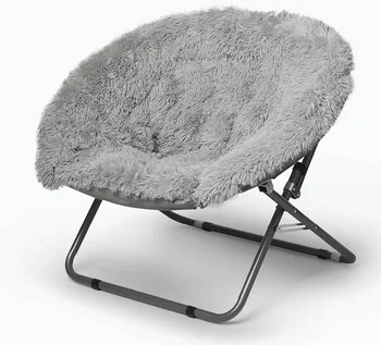 Сив кръгъл плюшен небрежен стол за облегалка