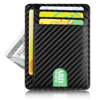 Rfid минималистичен мъжки портфейл малък PU кожен държач за кредитна карта клип черен мъжки мини тънък калъф монета чанта