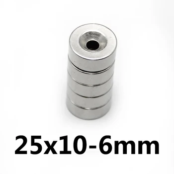 2/5/10pcs 25x10-6 mm N35 NdFeB неодимов магнитен диск 25 * 10 mm дупка 6mm кръг магнити кръгли зенкеровани магнитни 25 * 10-6mm