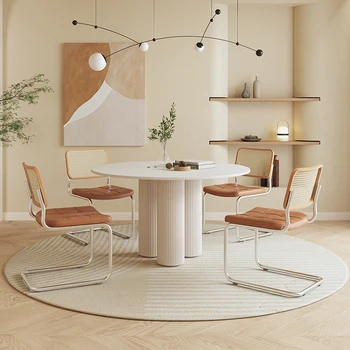 Nordic светлина луксозна скална плоча кръгла маса за хранене у дома прост модерен дизайнер творчески римска колона мрежа червена кръгла маса