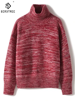 Birdtree 90% вълна 10% кашмир пуловер високо врата твърди хлабав класически тънък ретро удобни пътуване пуловер зимата T3N721QD