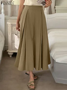 2023 ZANZEA Елегантни еластични поли A-line Жена реколта плисирана рокля есента празник плътен цвят Overskirts женски OL работна роба