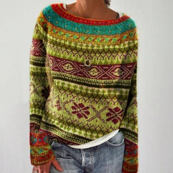 2023 Есен плетене извънгабаритни жените пуловер О-образно деколте дълъг ръкав пуловер пуловер хлабав пуловери женски случайни пуловер пуловер