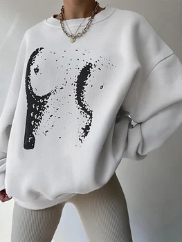 Дамски пролет есен хлабав суитчър дълъг ръкав модел печат Crewneck пуловер