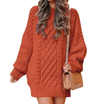 O-образно деколте отслабване удебеляване плетени пуловери жена зимата топло удобен пуловер случайни облицовани топли трикотажни върхове 2023