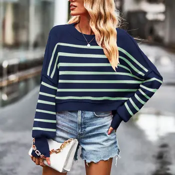Line Design акрилен пуловер O врата за жени мода улица шик джъмпер хлабав дълъг ръкав пуловер 2023 есенен женски пуловер