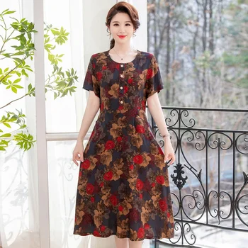 Елегантни дълги рокли за жена нов корейски стил реколта дрехи флорални рокли за дами от 50 до 60 години високо качество B237