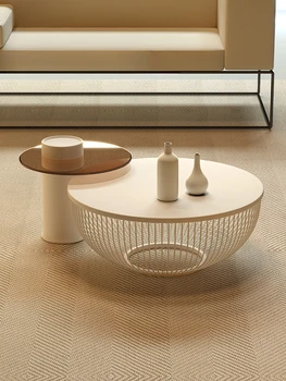 Каменна плоча за чай кръгла всекидневна проста модерна странична маса в стил крем