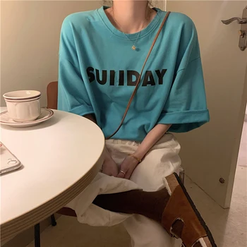 Мода SUIIDAY писмо печат тениски женски момиче риза случайни жени тениски Harajuku лятна тениска къс ръкав върховете тениски
