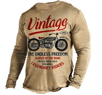 Реколта мъже T риза дълъг ръкав върховете 3D печат мотоциклет графично облекло извънгабаритни моторни облекла Streetwear мъжки тениски