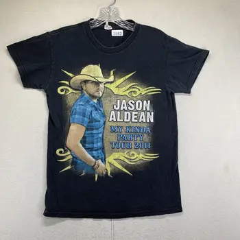 Jason Aldean T-Shirt Adult Size Small 2011 My Kinda Party Concert Tour Черен дълъг ръкав
