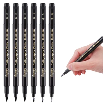  Комплект калиграфски писалки за начинаещи,Писалка за ръчно надписване,4 размер за многократна употреба четка &фин връх черни маркери за деца,писане, подпис