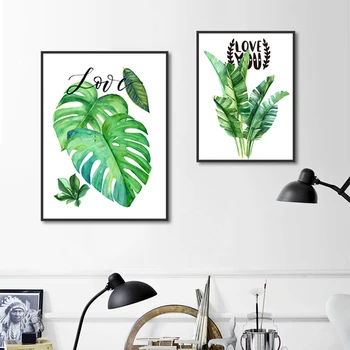 Скандинавски стил растения зелен лист бял фон платно живопис Начало стена изкуство печат пътека декор спалня потребителски плакат