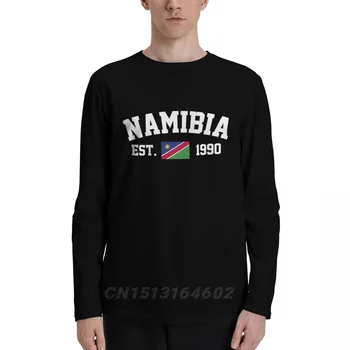 100% памук Знаме на Намибия с EST. Година Дълъг ръкав Есенни тениски Мъже Жени Унисекс облекло LS тениска Tops Tees