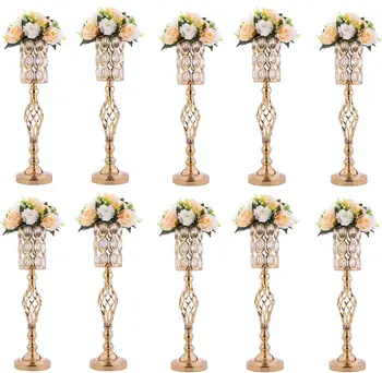 10 бр. Метални диамантени кристални сватбени вази за маси Златни държачи за цветя Централна част Цветни стойки за сватба