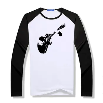 Creative Art Guitar T Shirt Дълъг ръкав Modal DIY Музикална тениска Кръгло деколте катастрофа T Shirt O Neck raglan Плюс размер Tees