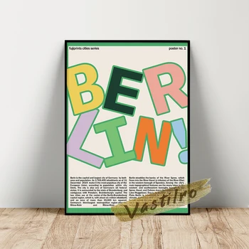 Berlin Prints Плакат Световни туристически пейзажи Платно живопис Реколта туристически карта на града Висококачествени стикери за стена Начало декор подарък